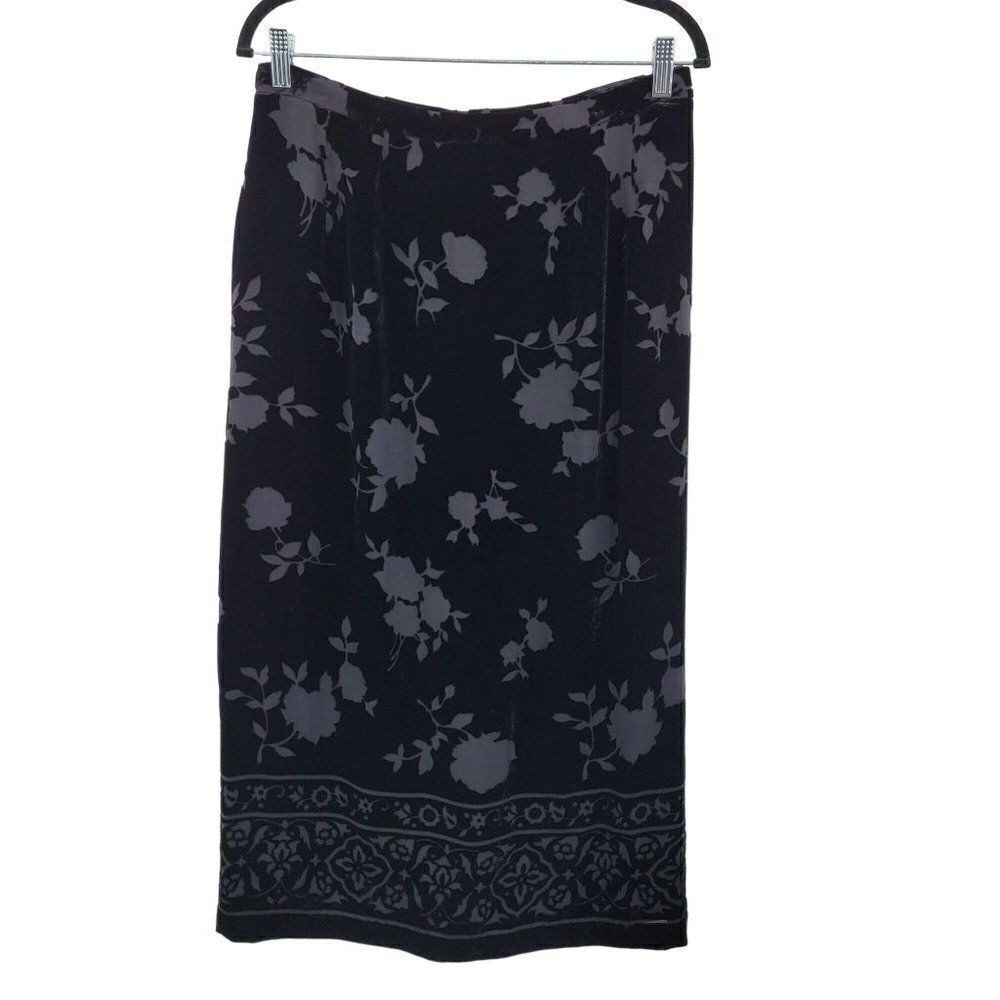 Vtg Talbots Whimsigoth Silk Burnout Velvet Maxi Skirt Maxi Sz 14 Black Grunge